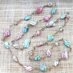 VTG Unique Gold Tone Wire Caged Multicolor Gemstone 30" Necklace Women's Jewelry